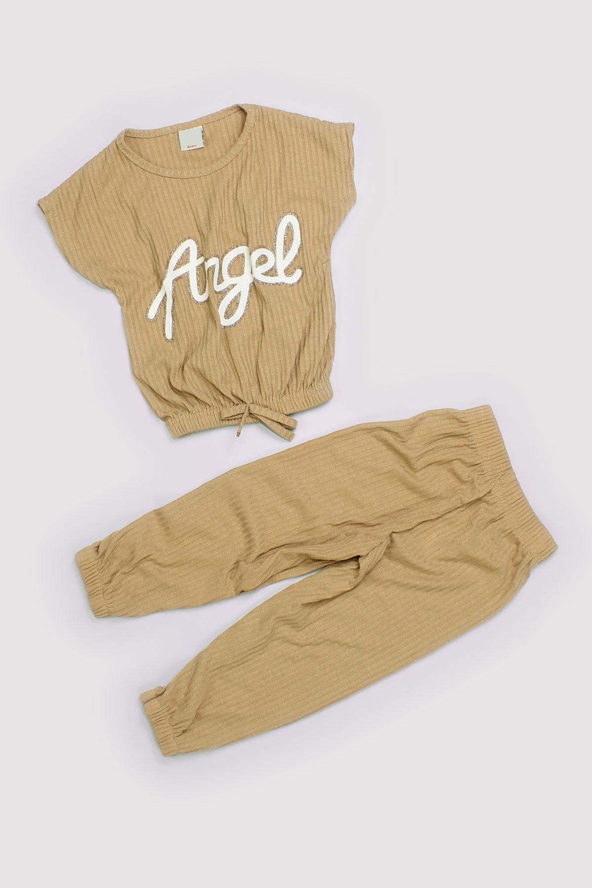 Peki Yazlık Kız Çocuk Kaşkorse Angel Baskılı Altı Lastikli Body & Pantolon 2 Parça Takım 13373