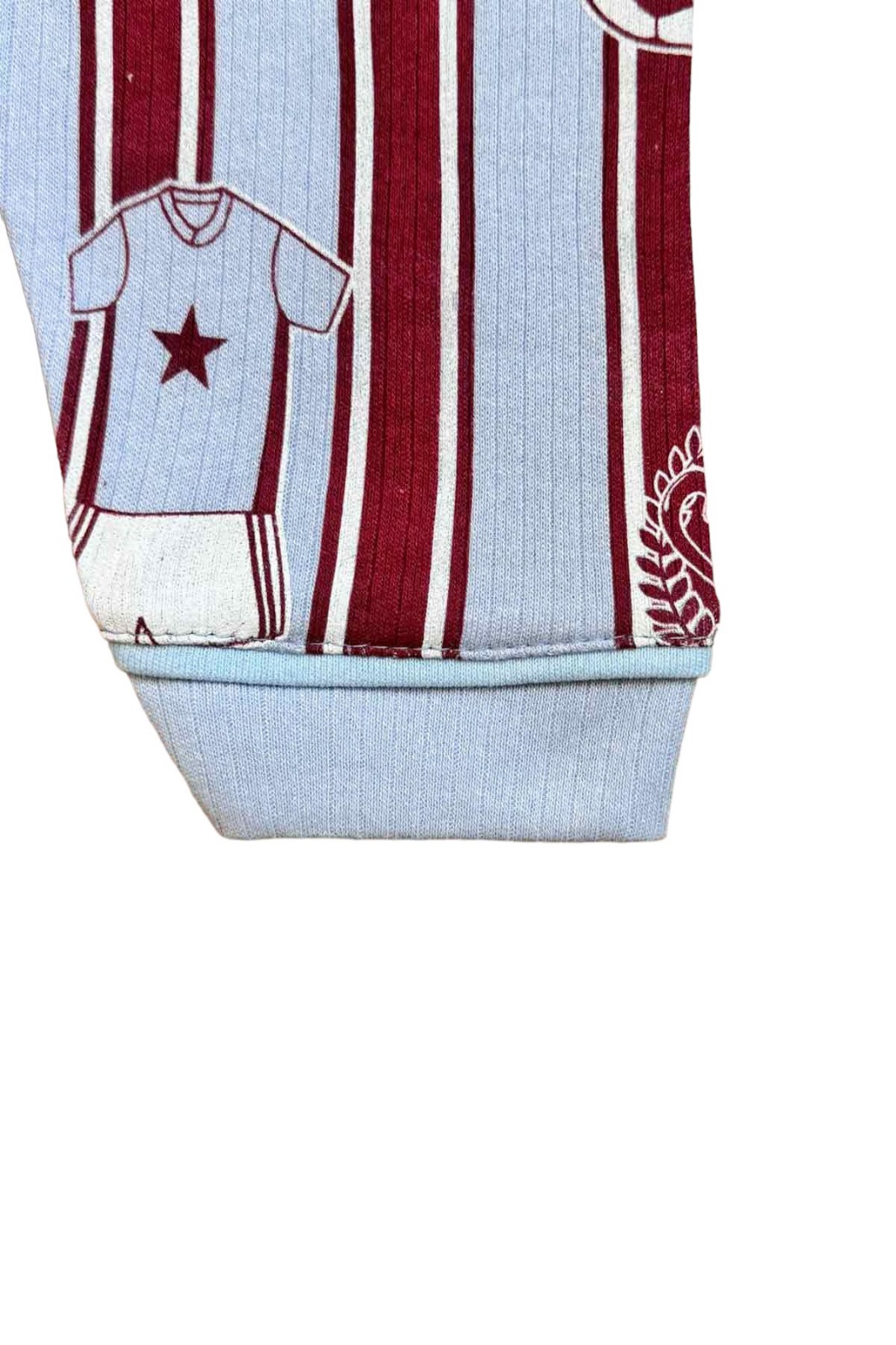 Peki Mevsimlik Kız Erkek Bebek Yumuşak Penye Pamuklu Dar Kalıp Çizgili Futbol Yıldız Süper Kupa Pijama Takımı Ekru Üzerine Biye ve Düğmeleri  Renkli 15595